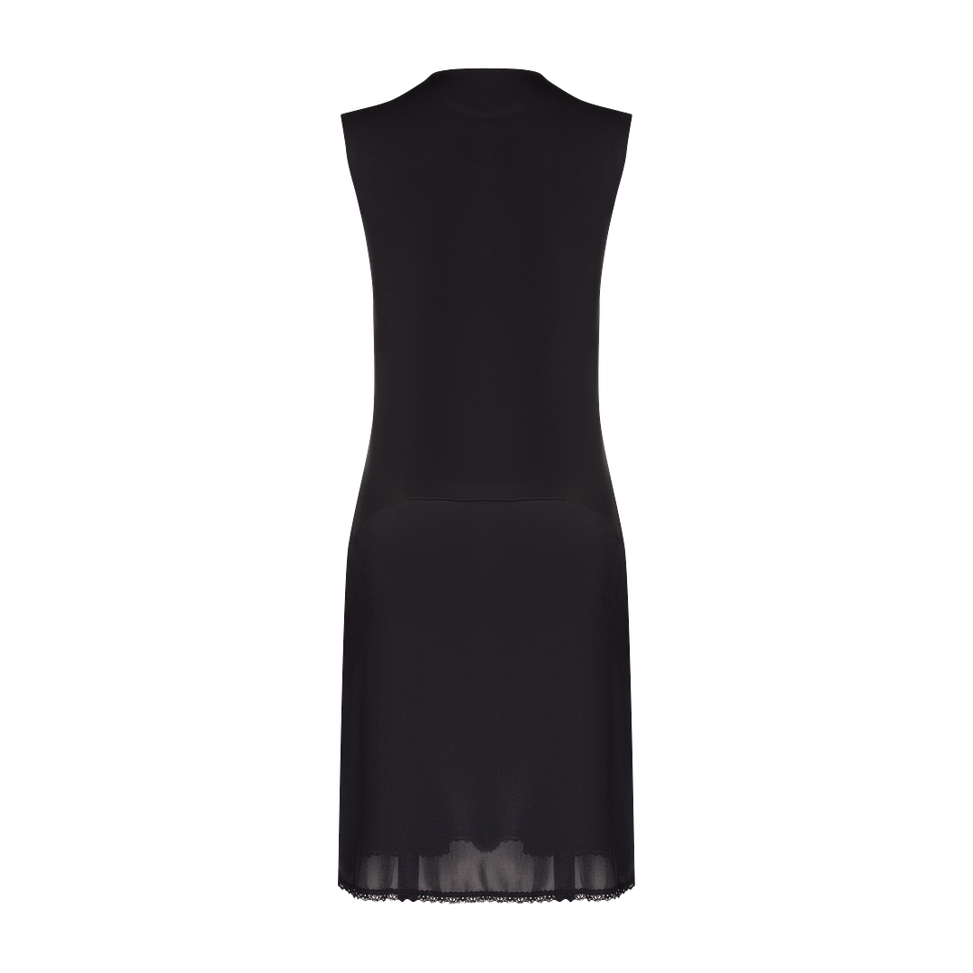 Black2-sleeveless nursing shell slip with zipper, viscose top nylon bottom