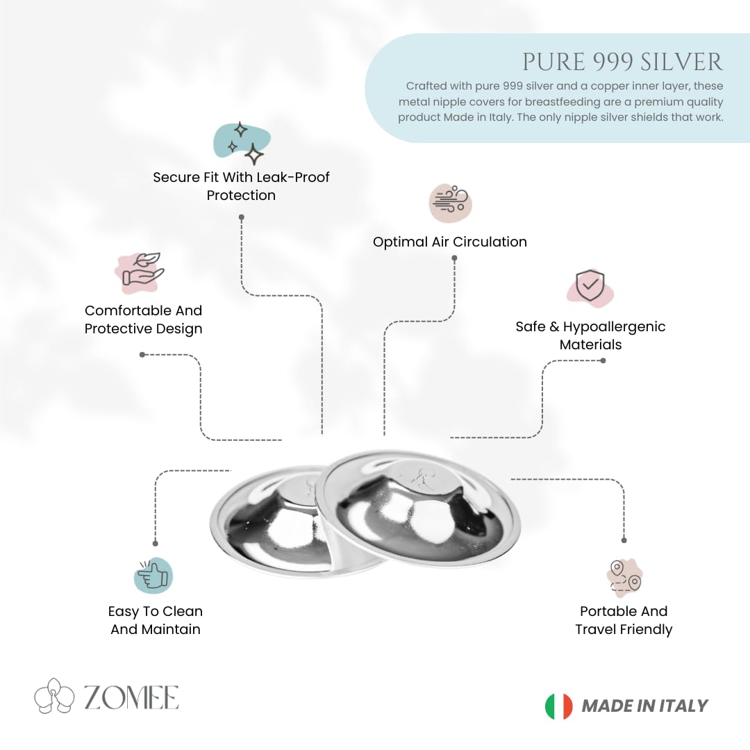 Zomee Original Silver Nursing Cups-Leak-Proof