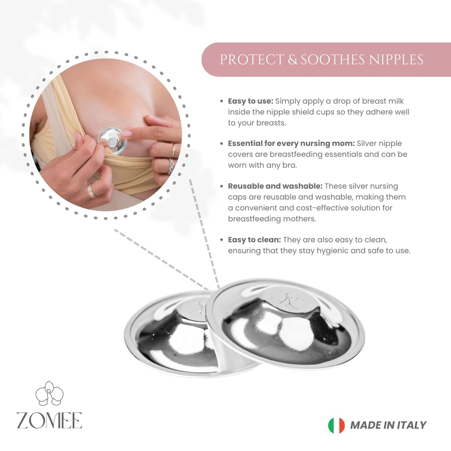 Zomee Original Silver Nursing Cups-Protect