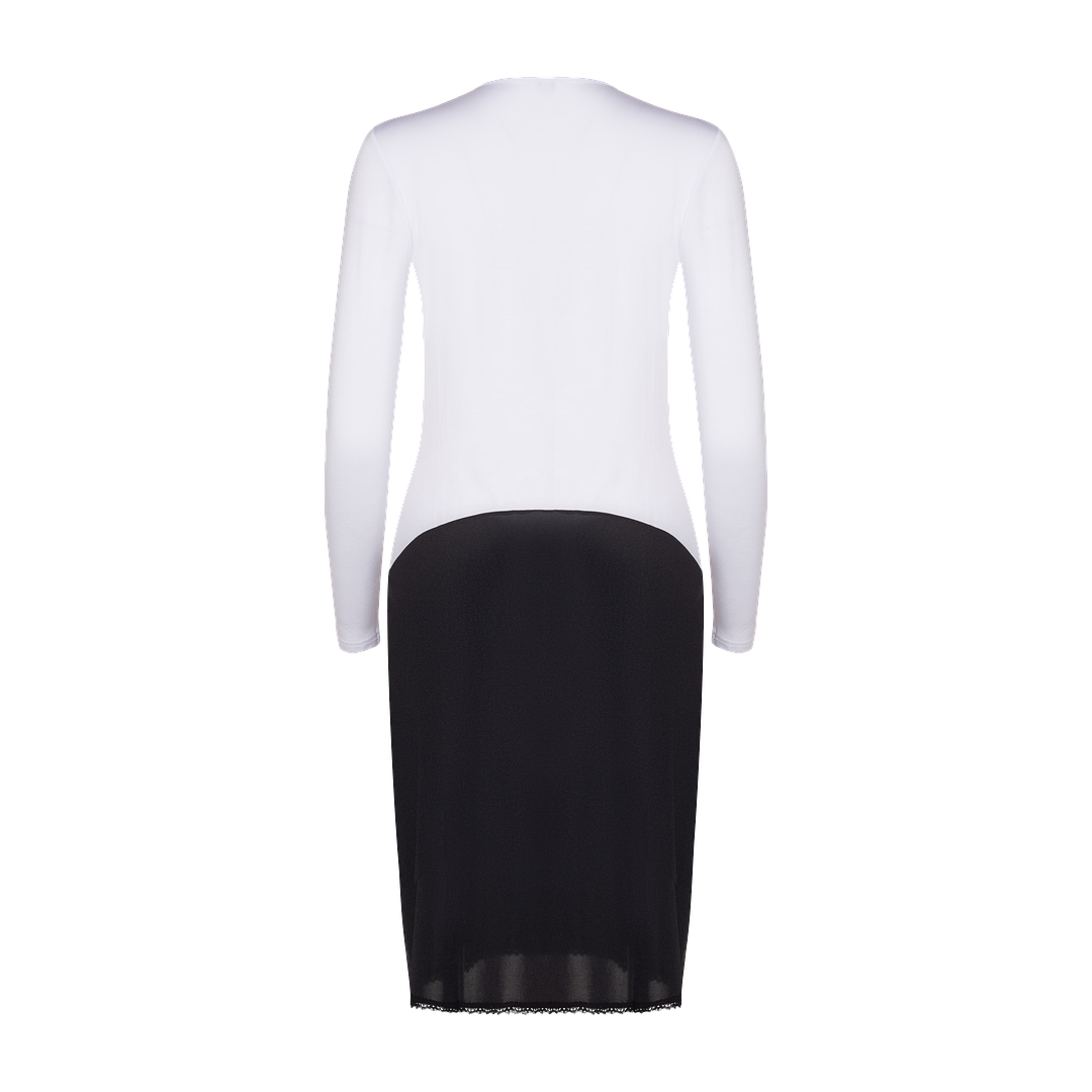 White/Nlack-long sleeve nursing shell slip with zippers, with adjust-a-neck