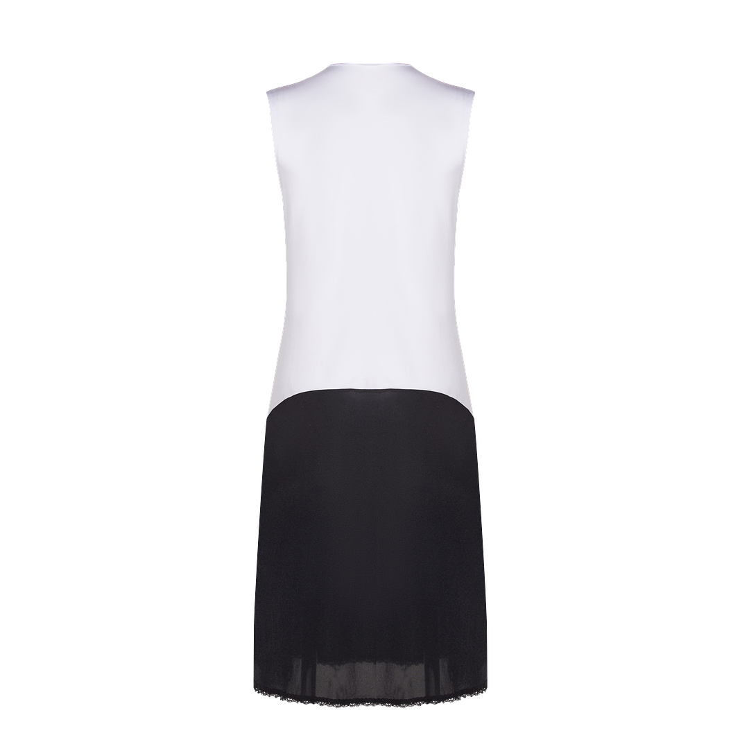 White/Black sleeveless nursing shell slip with zipper, viscose top nylon bottom